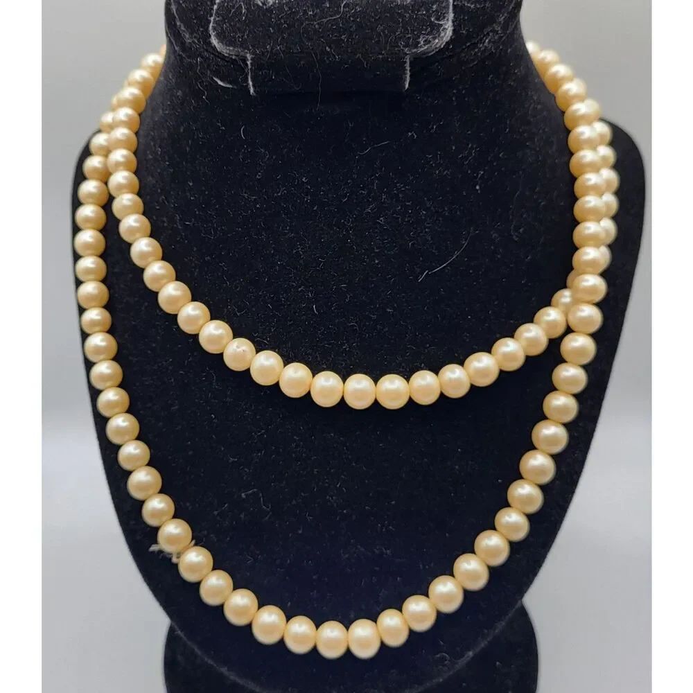 Vintage Hollywood Glam Extra Long Imitation Pearl Necklace Strand 36in